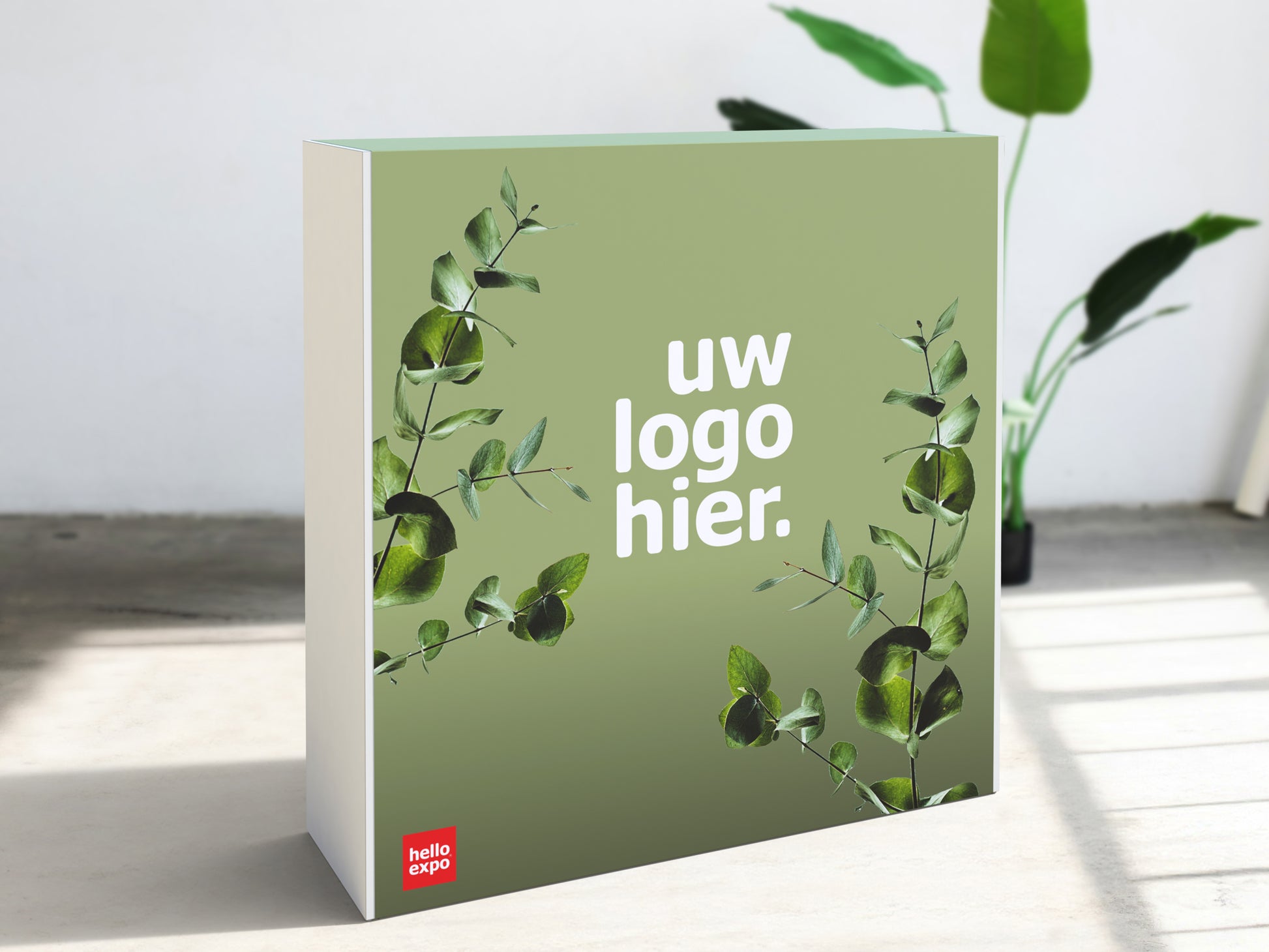 HelloExpo Balie bedrukt hout wit voor beurs en winkels