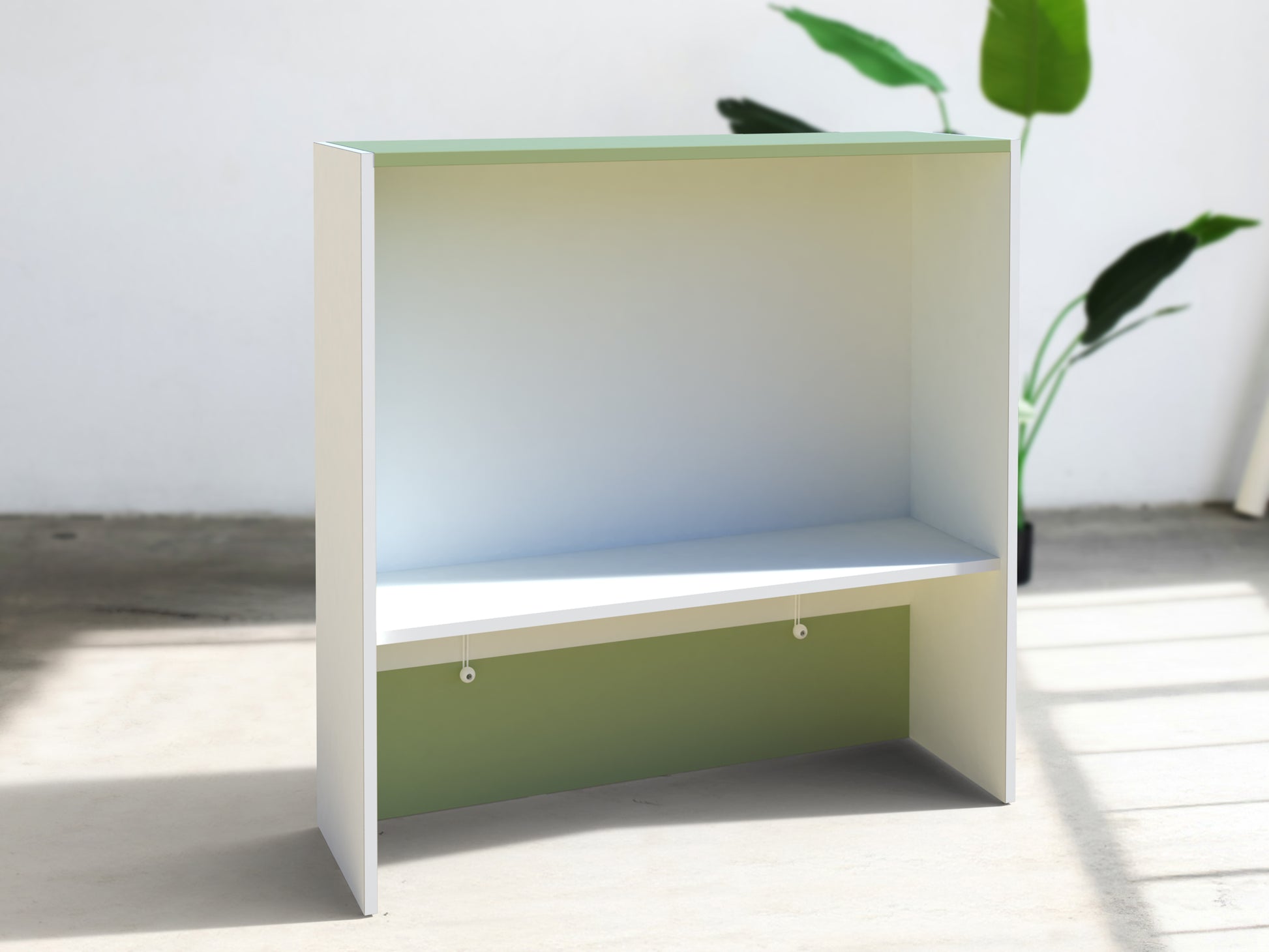 Helloexpo balie bedrukt met opslag mogelijkheden voor winkels en beurzen