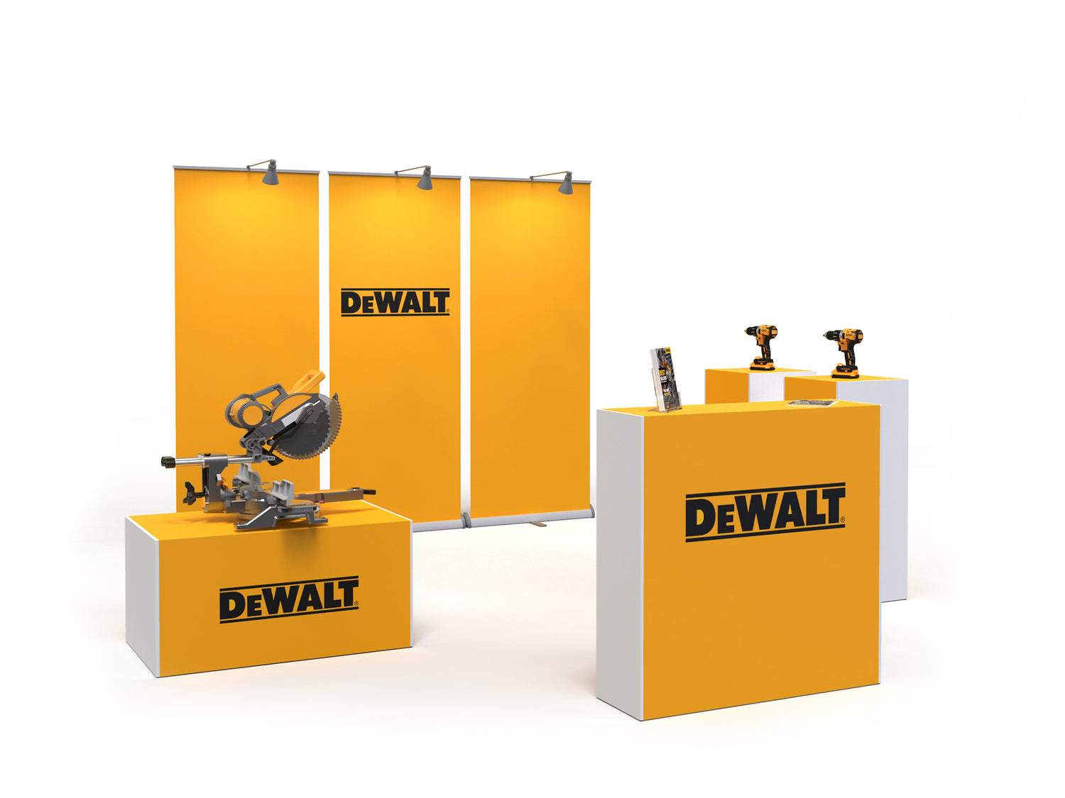 Inspiratie stand beurs voorbeeld DeWalt stand gemaakt van HelloExpo producten