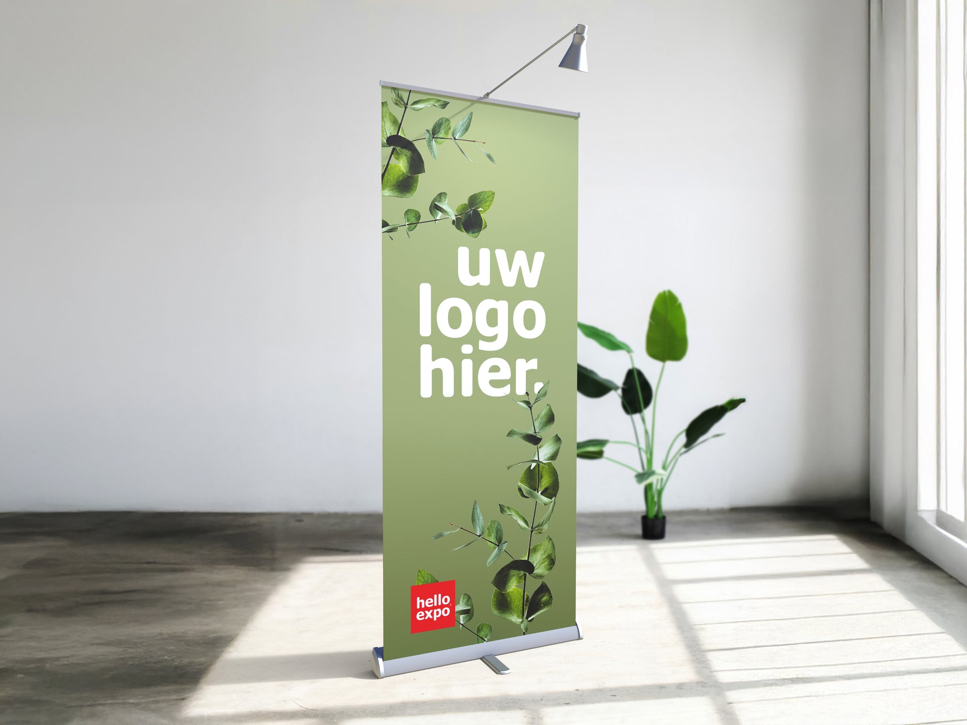 Helloexpo roll-up banner van aluminium inklapbaar met lamp