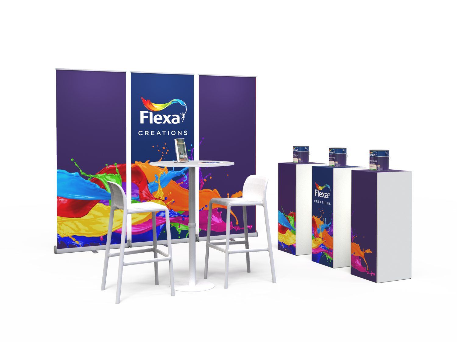Inspiratie stand beurs voorbeeld Flexa Creations stand gemaakt van HelloExpo producten